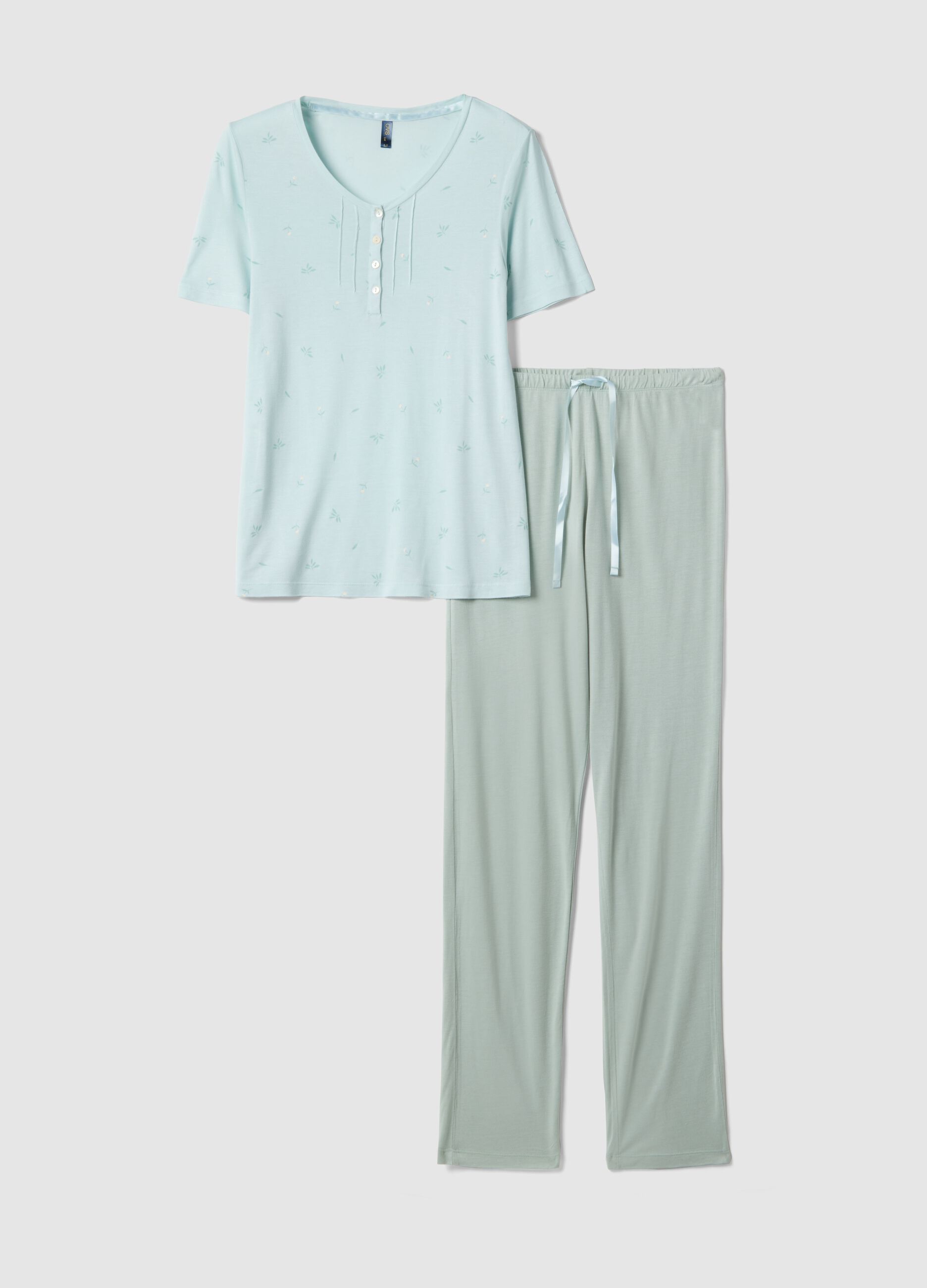 Pijamas azul de pura viscose corte regular