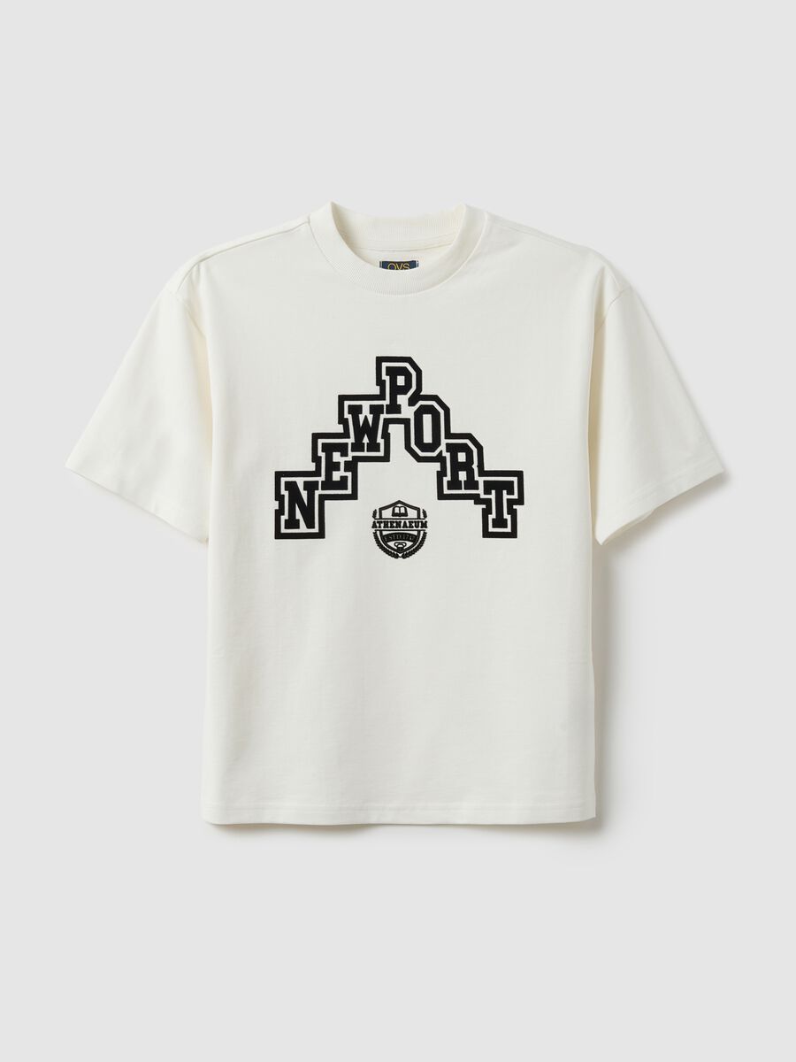 White pure cotton relaxed fit boys' T-shirt with print_3