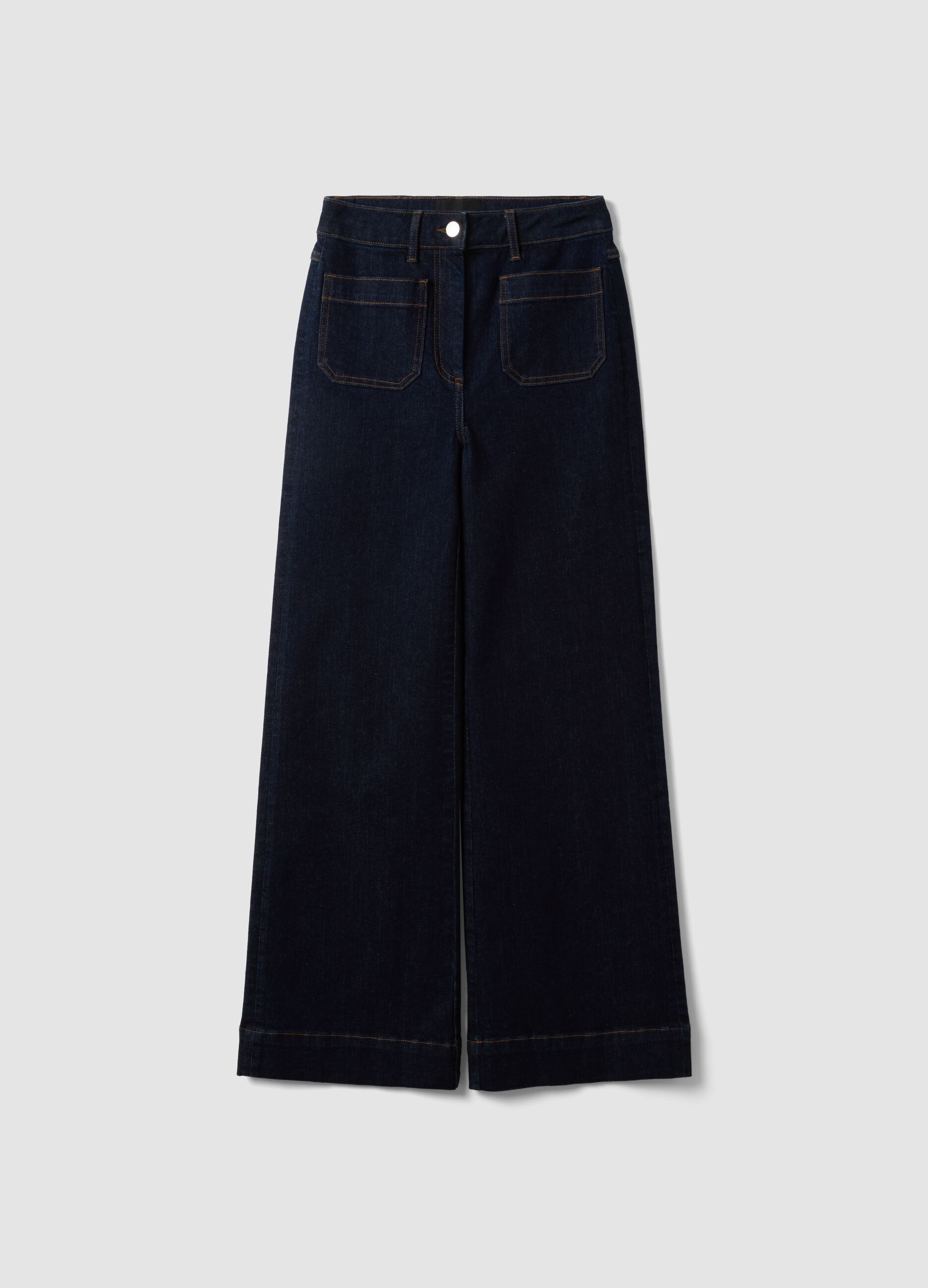 Blue wide-leg jeans in stretch cotton