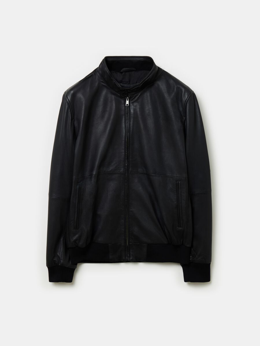 Leather bomber jacket with high neck_3