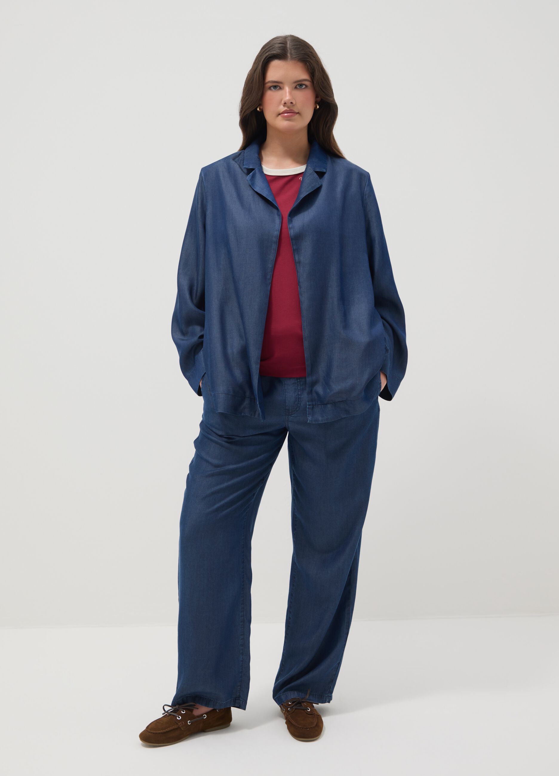 Blazer bleu en lyocell coupe regular