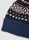 Navy blue jacquard knit beanie with turn-up_1