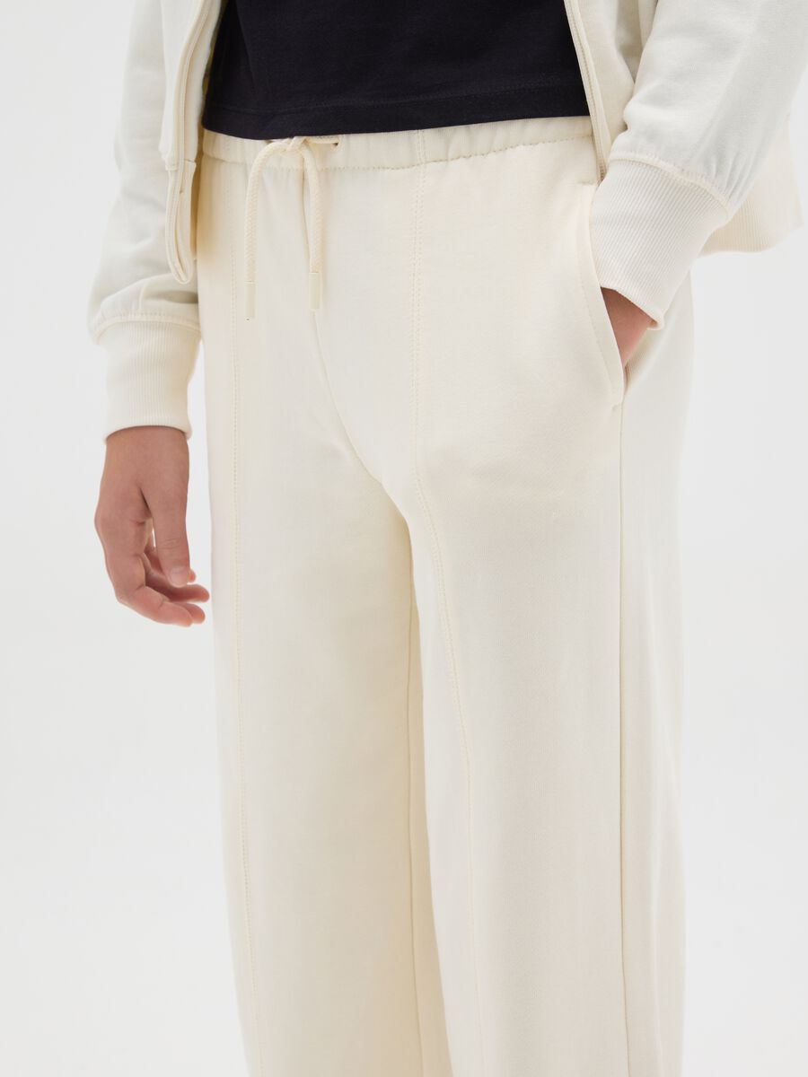 Girls' beige pure cotton regular fit trousers_1