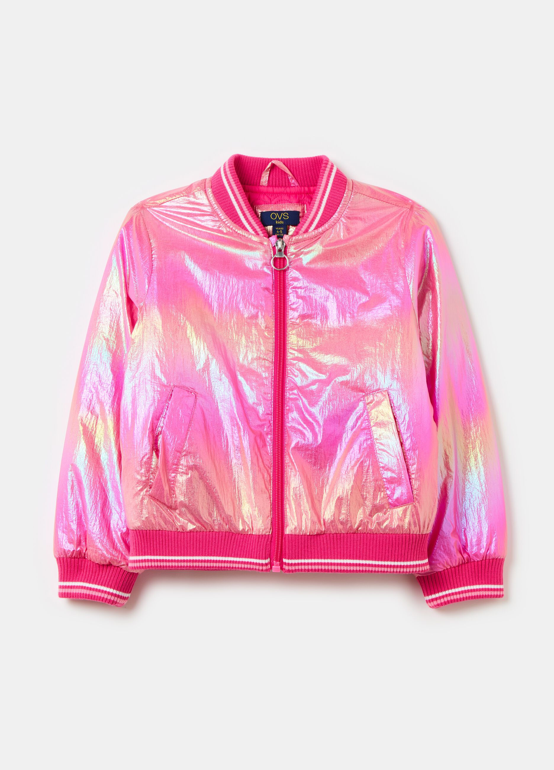Full-zip shiny-effect bomber jacket