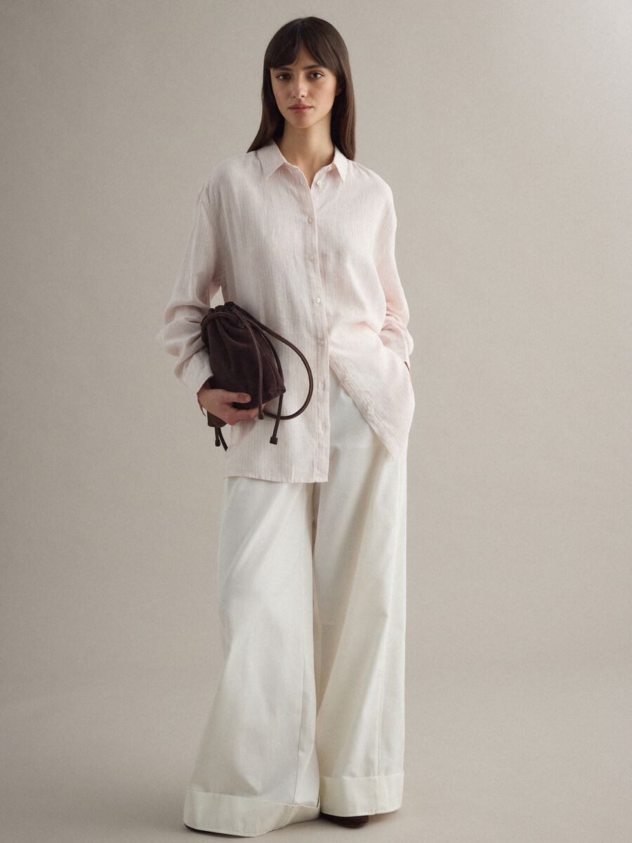 Multicolour striped linen blend regular fit shirt_2