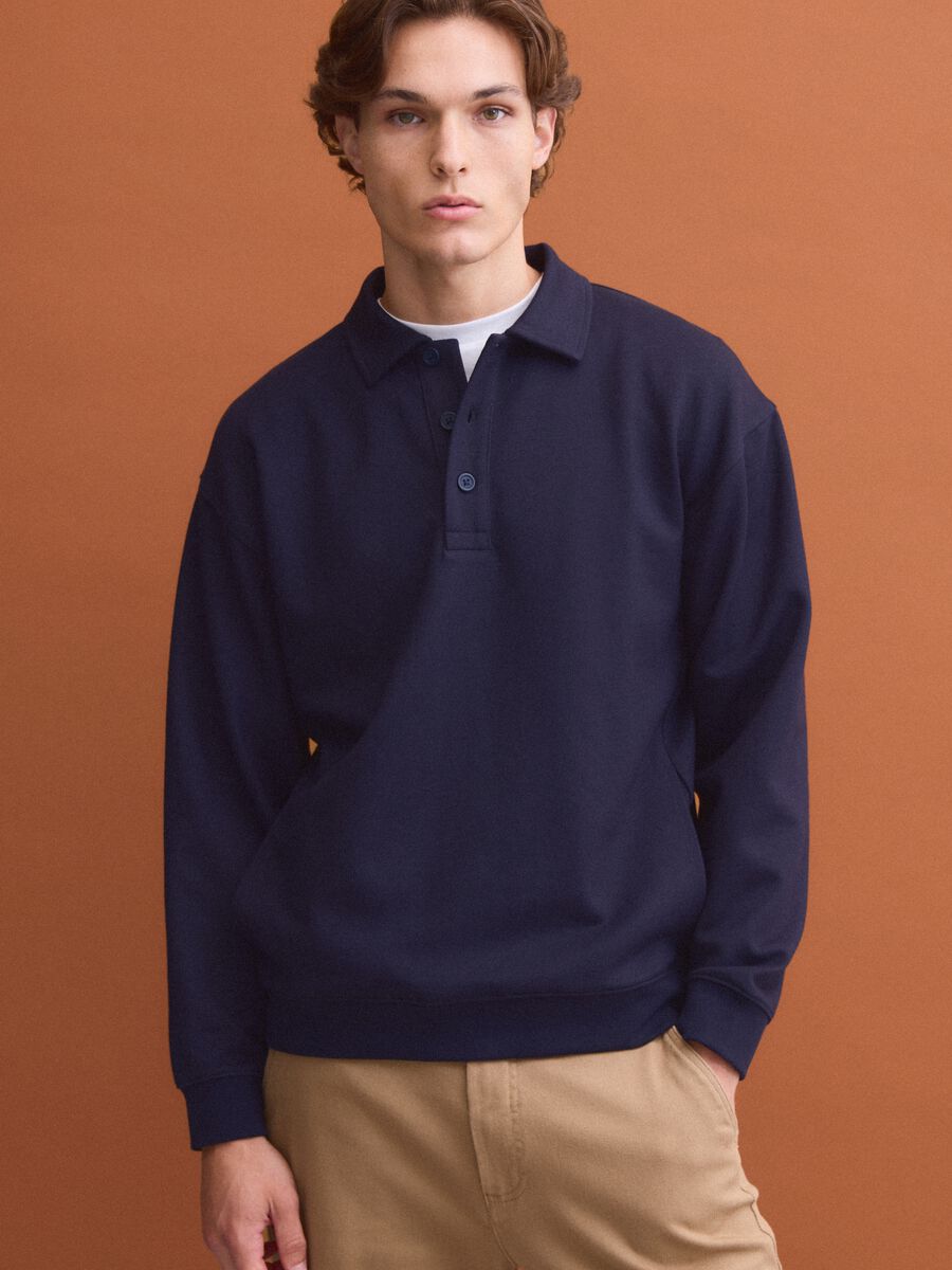 Navyblaues Sweatshirt aus Stretchmaterial mit Polokragen im Relaxed Fit_0