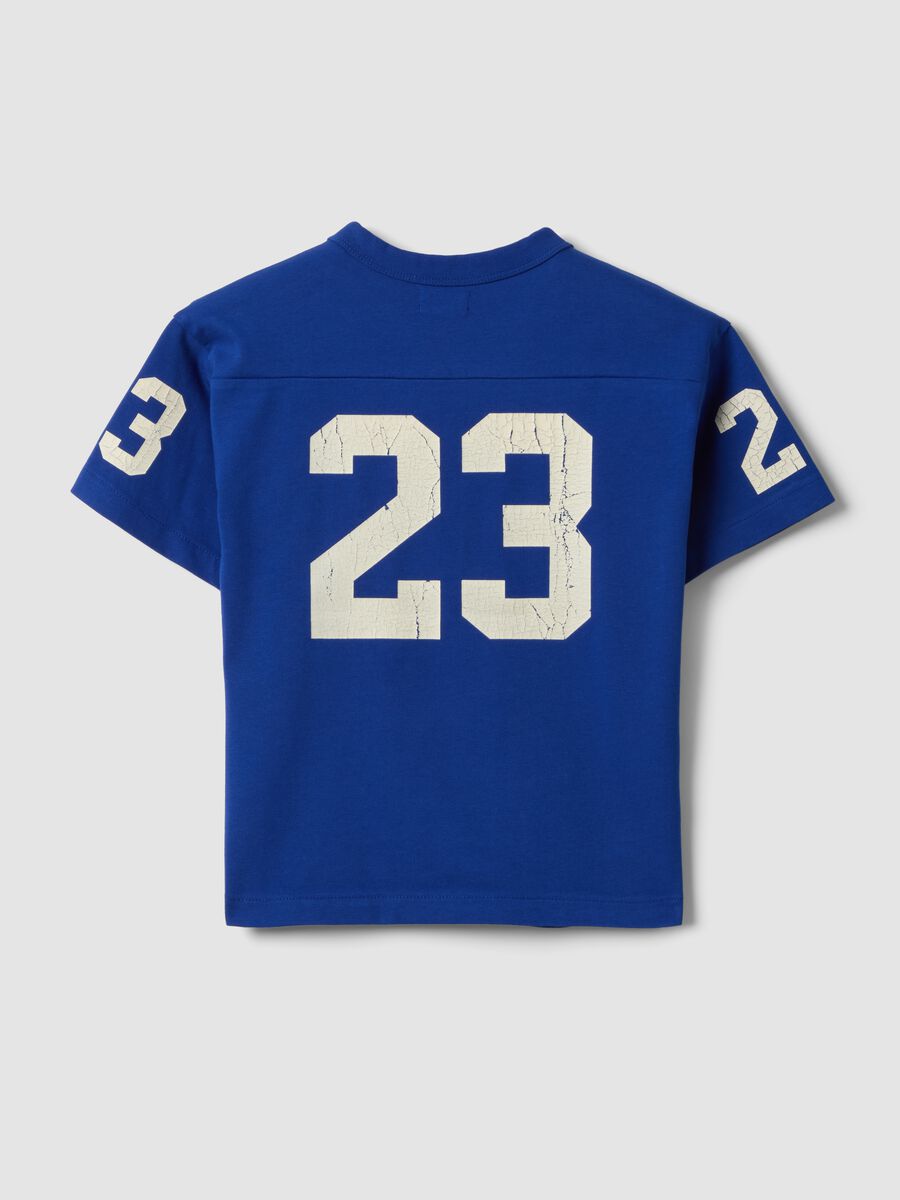 &Uuml;bergro&szlig;es Kinder T-Shirt aus blauer reiner Baumwolle mit Prints_4