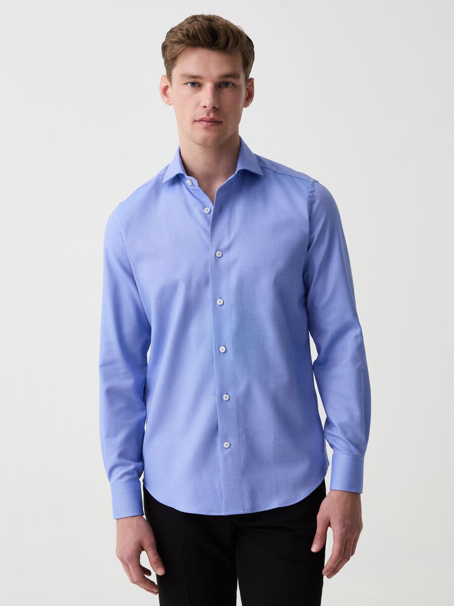 Slim-fit easy-iron shirt with micro weave_0