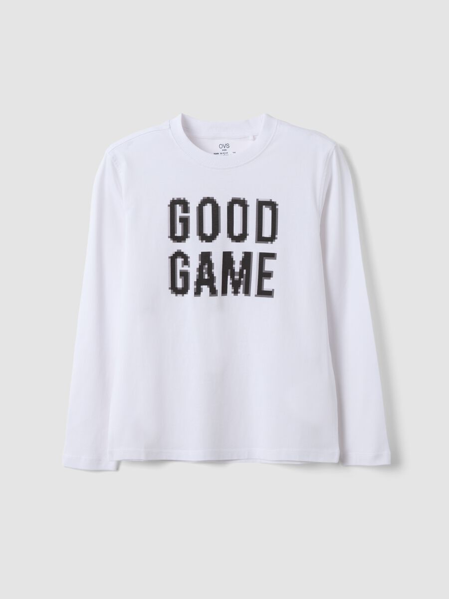 T-shirt bianca in puro cotone organico con scritta "Good Game" per ragazzo_0