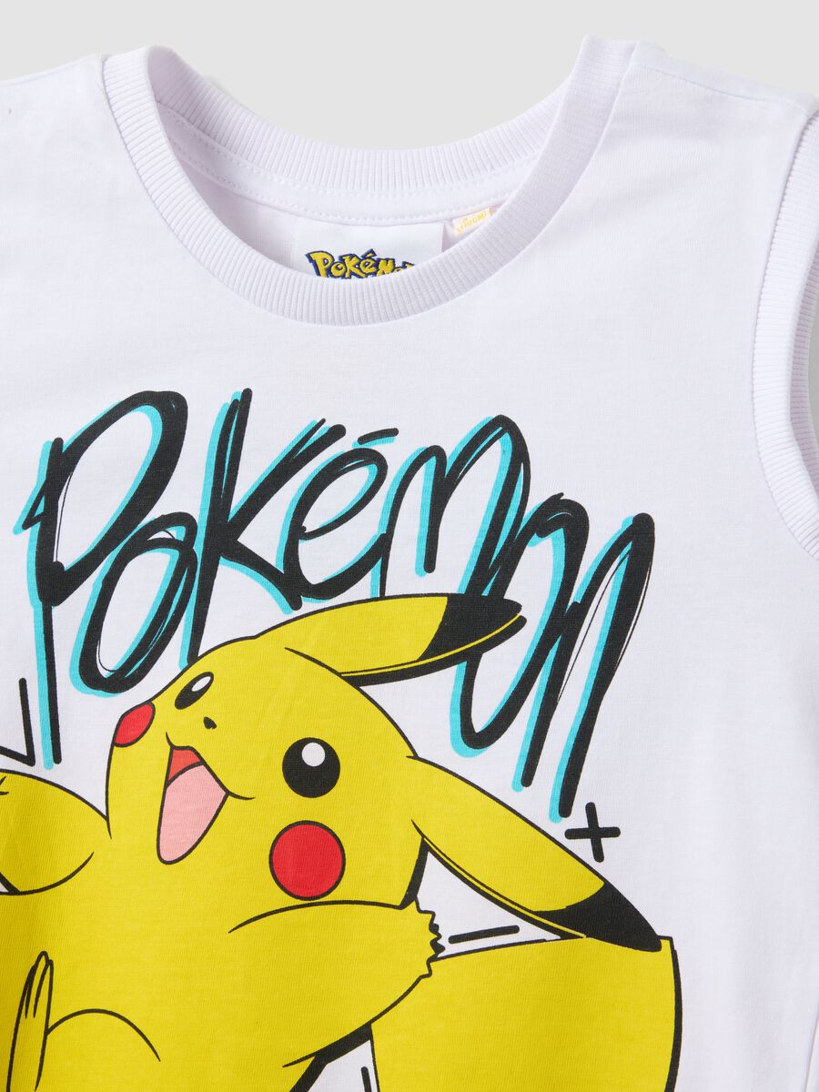 Child's white pure cotton tank top oversized fit with Pikachu_2
