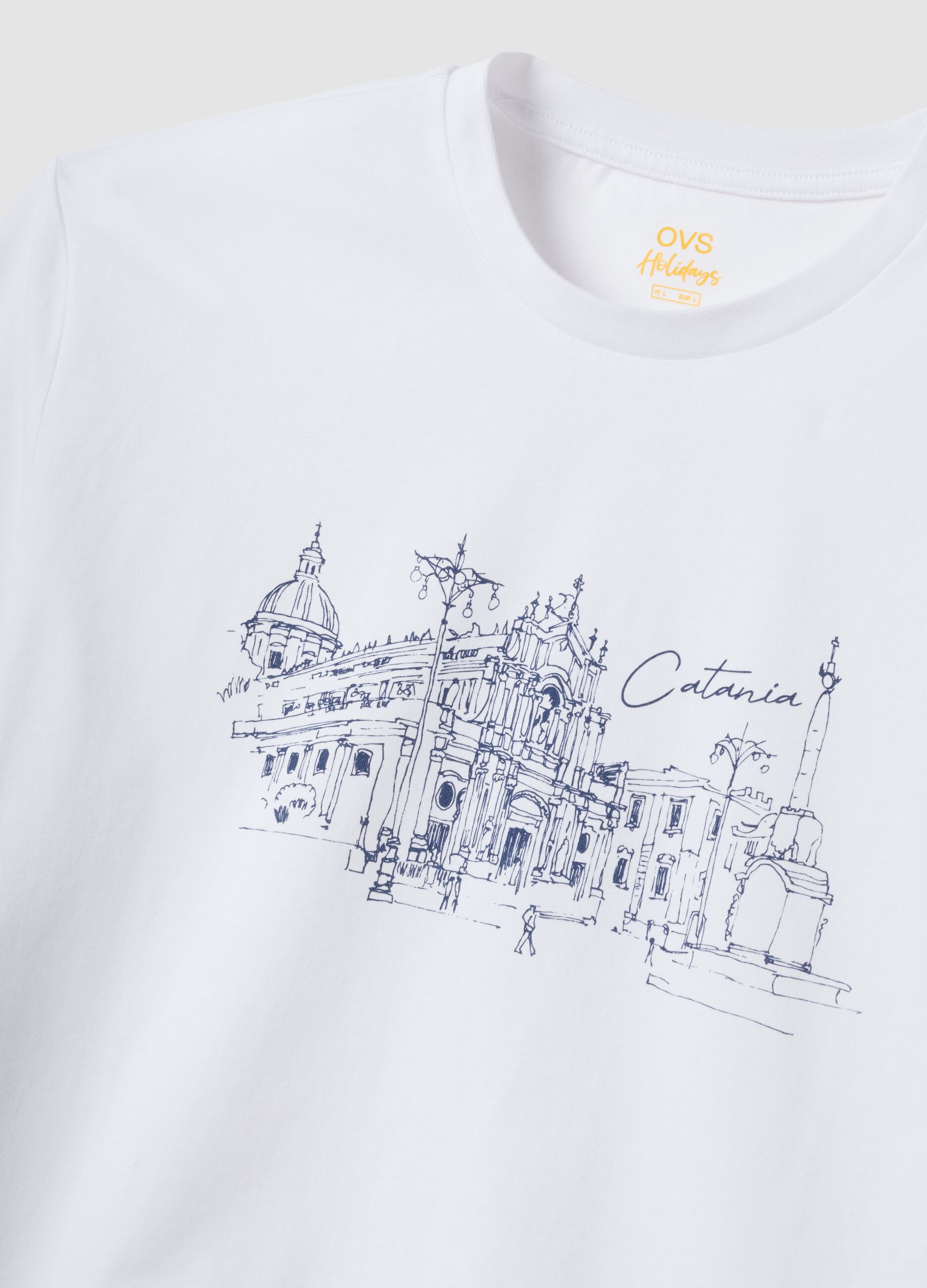 Wei&szlig;es T-Shirt aus reiner Baumwolle mit Print, Regular Fit