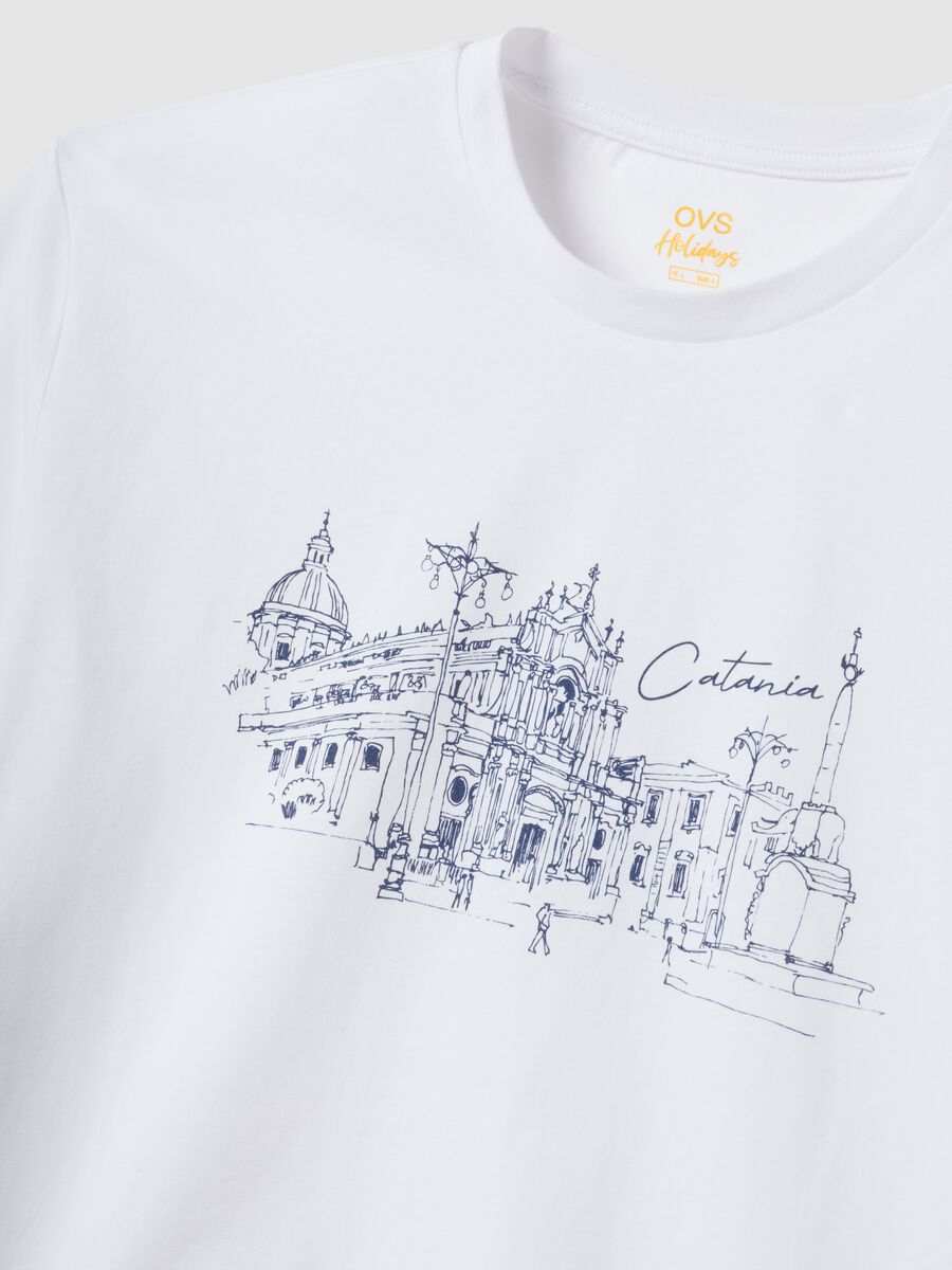 Wei&szlig;es T-Shirt aus reiner Baumwolle mit Print, Regular Fit_5