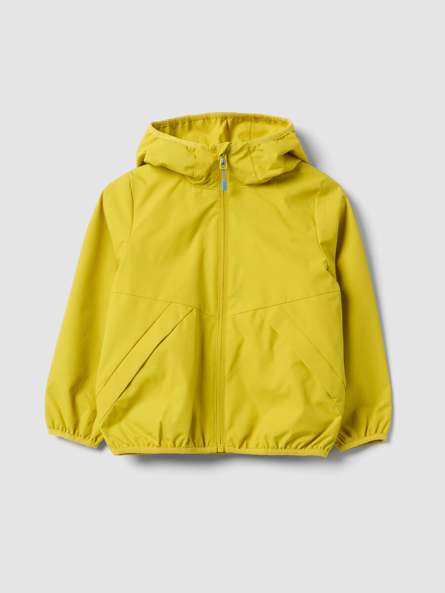 Yellow rain jacket with hood and zip, oversized fit for boys_0