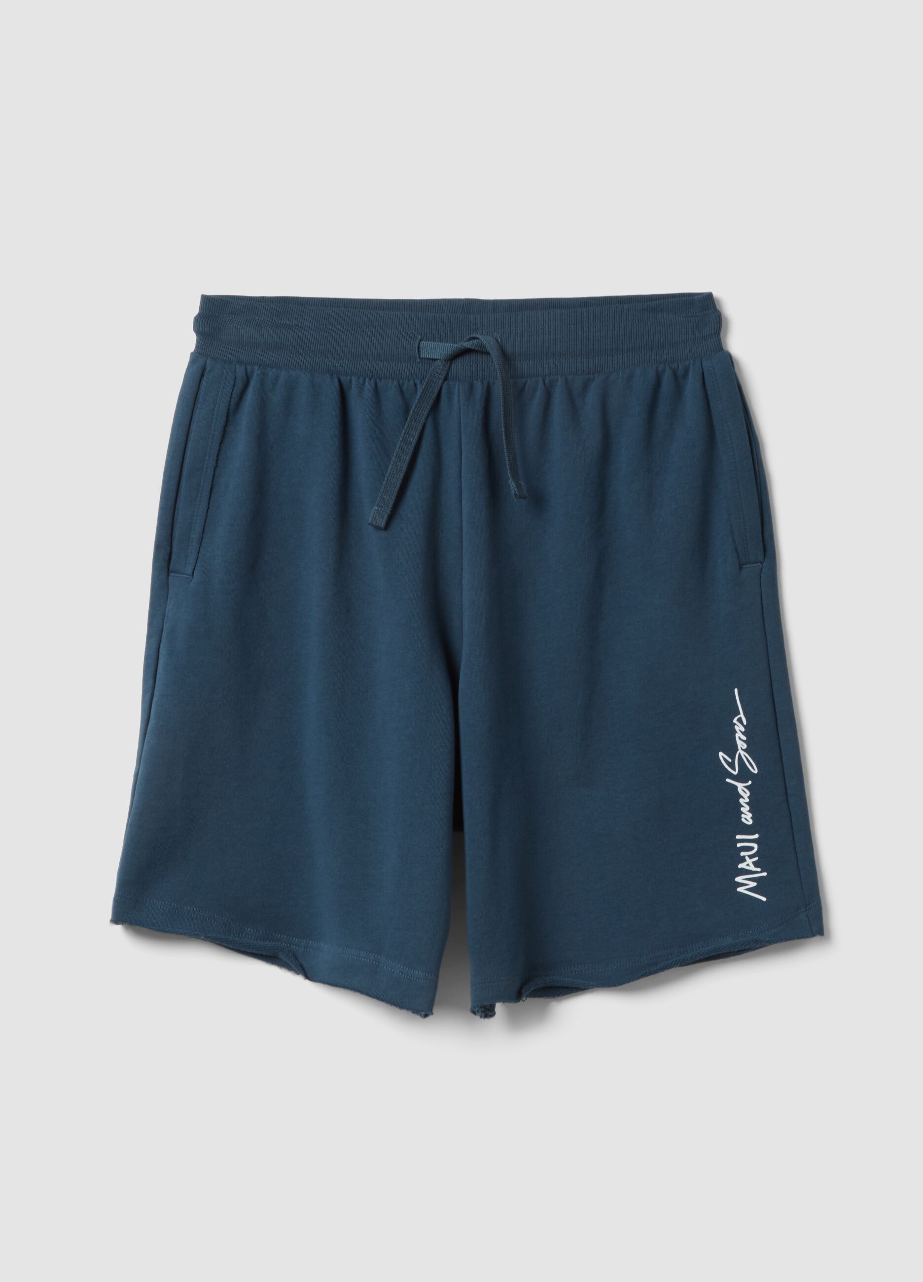 Blue pure cotton Bermuda shorts with elasticated waist