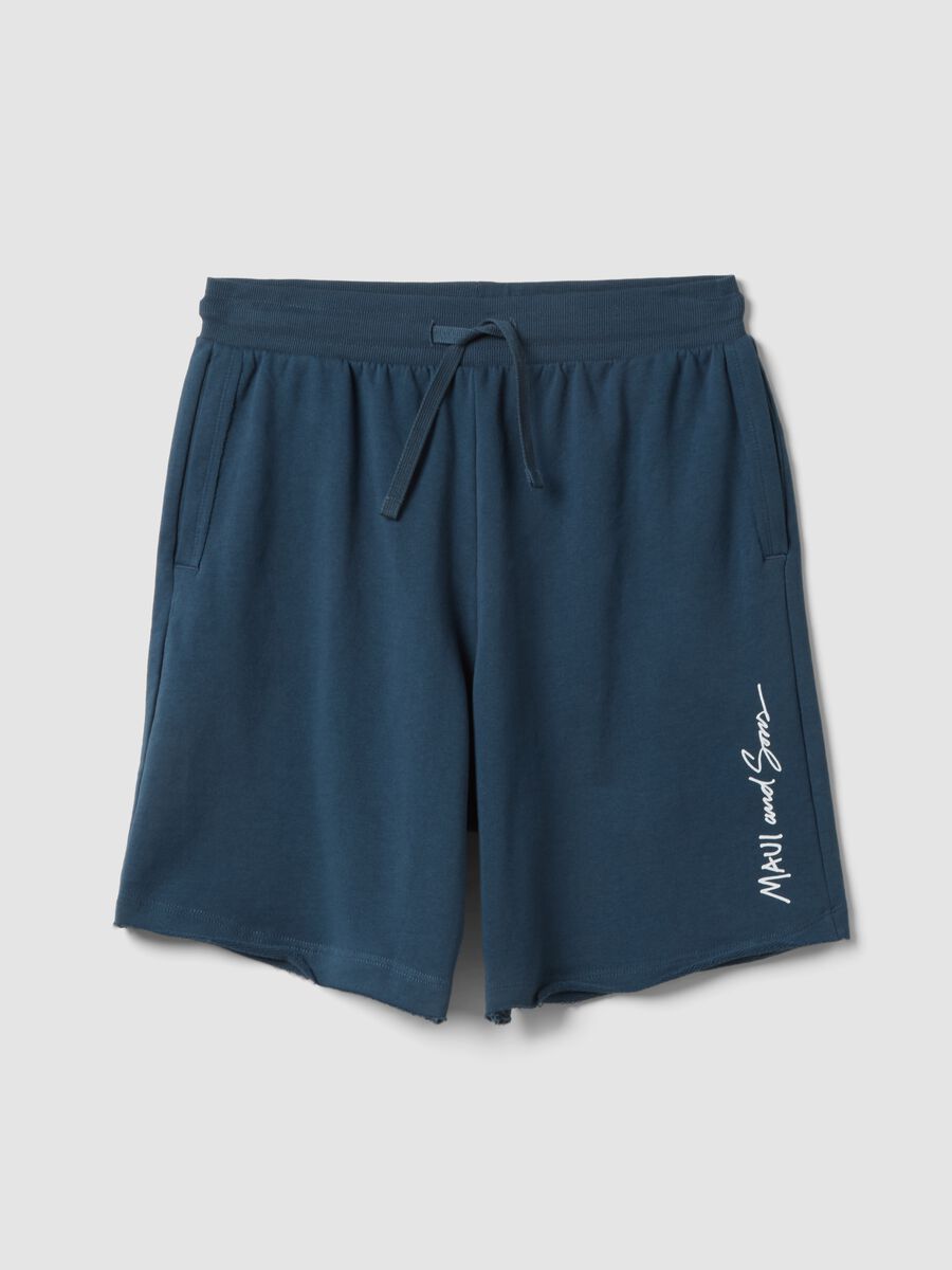 Blue pure cotton Bermuda shorts with elasticated waist_4