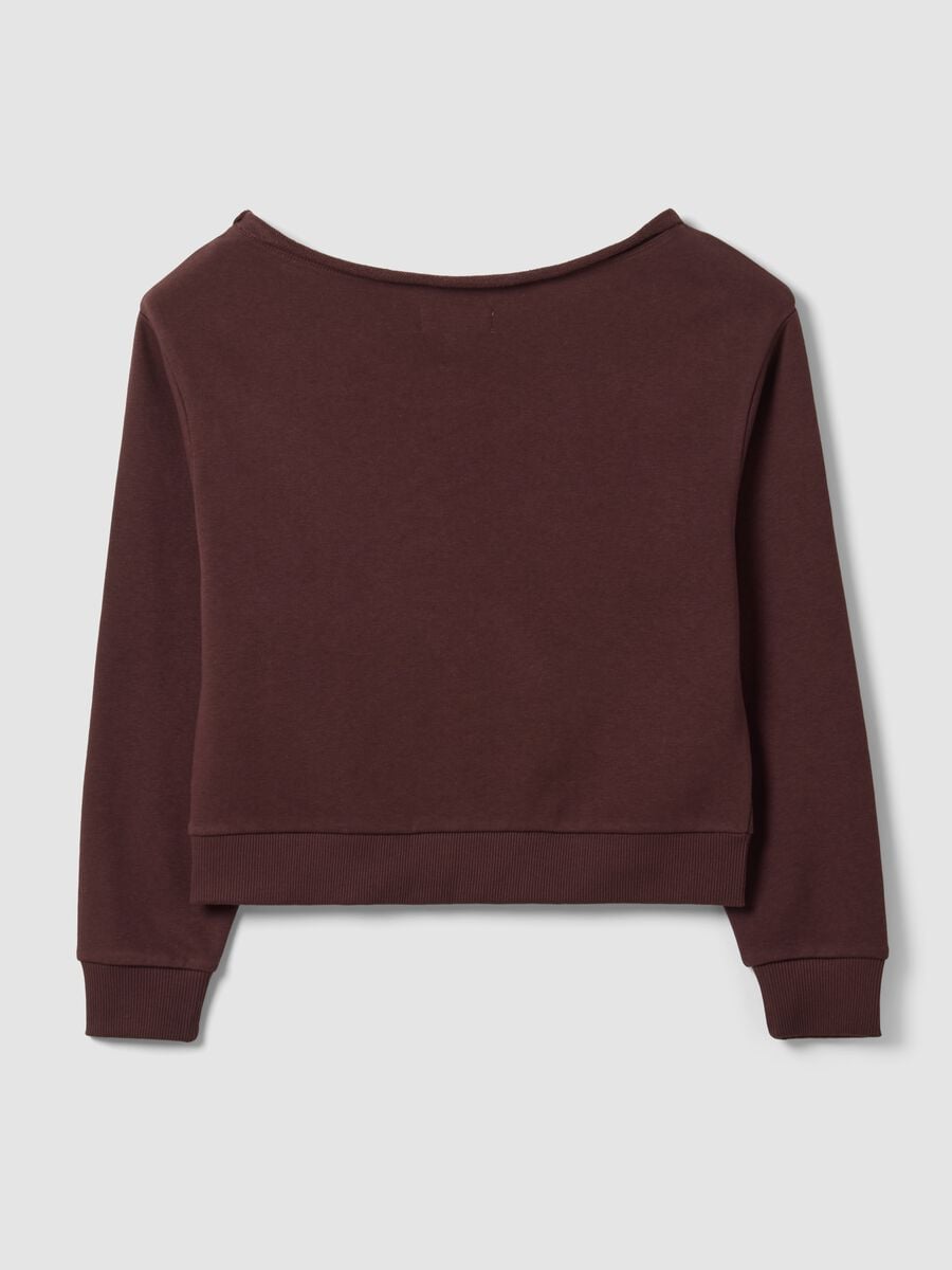 Brown cotton-blend sweatshirt with wide neckline, regular fit_2