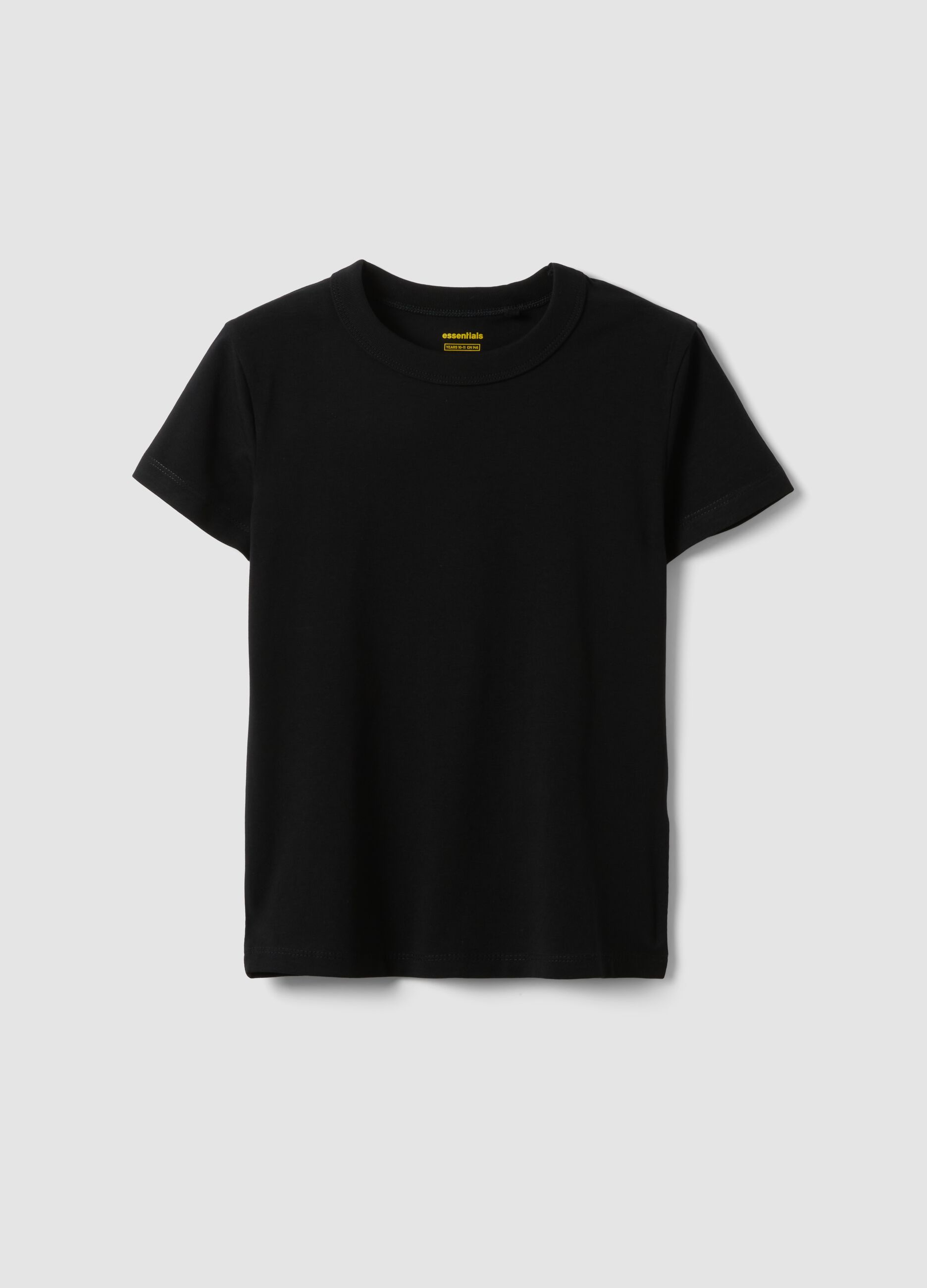 T-shirt preta de algod&atilde;o el&aacute;stico para rapariga, corte regular