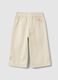 Beige wide-leg pure cotton trousers for baby girls with embroidered detailing_1
