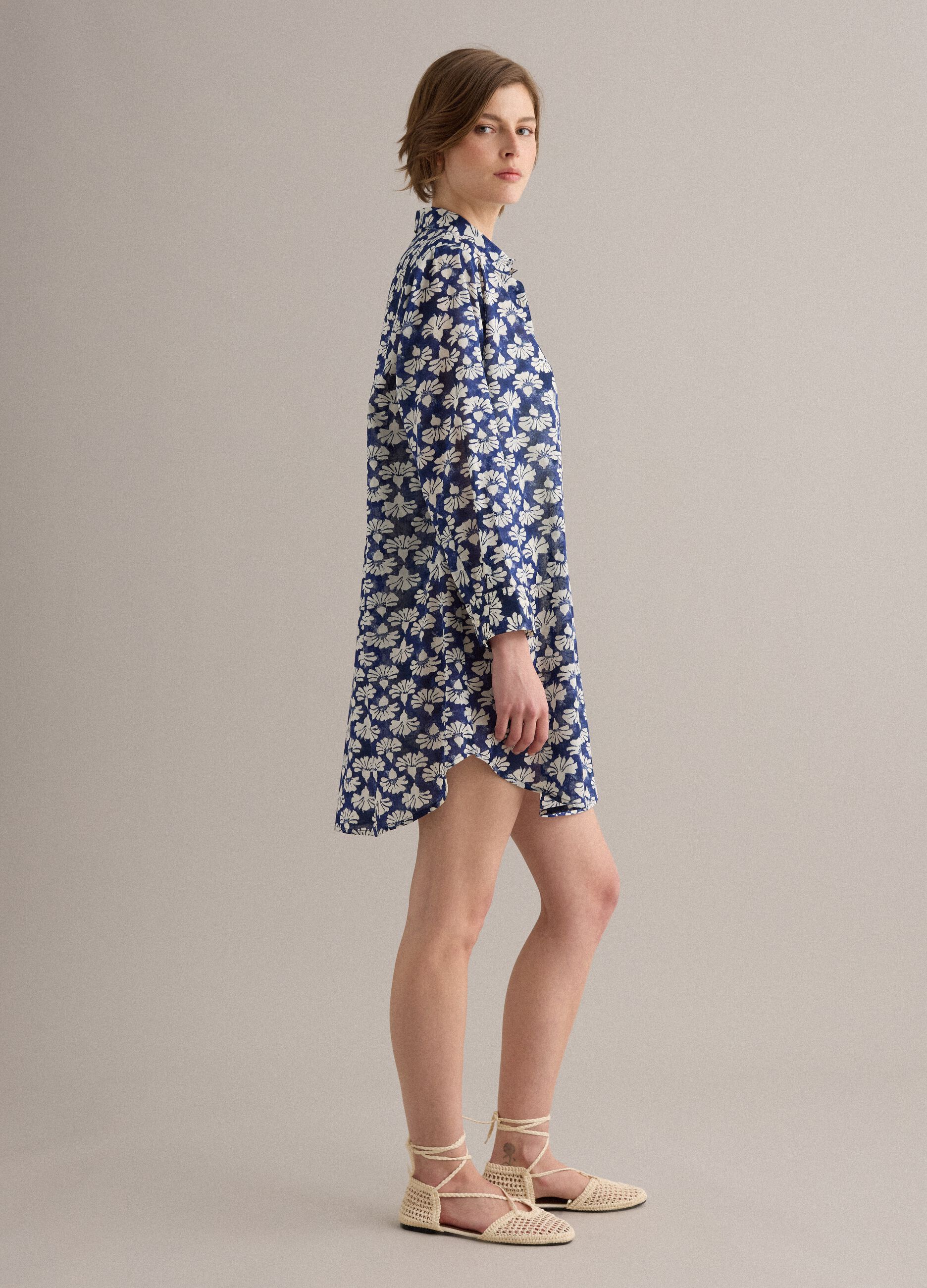 Blue pure cotton kaftan with floral print
