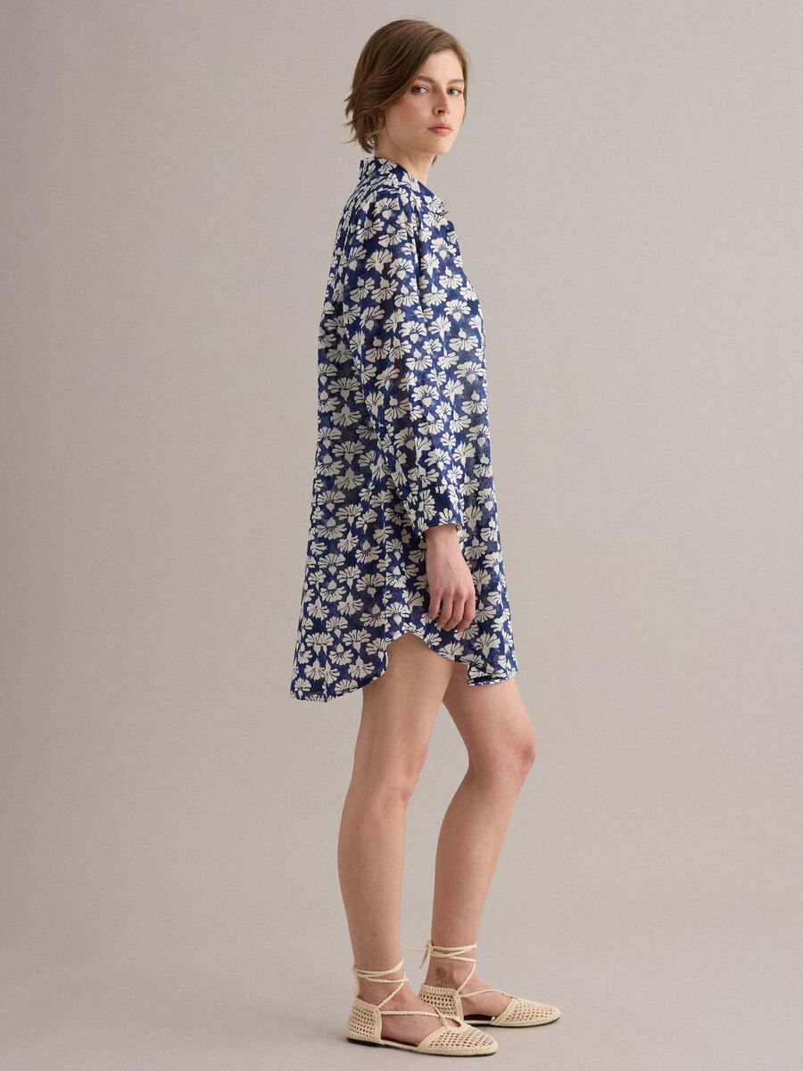 Caftan bleu en pur coton &agrave; imprim&eacute; floral_2
