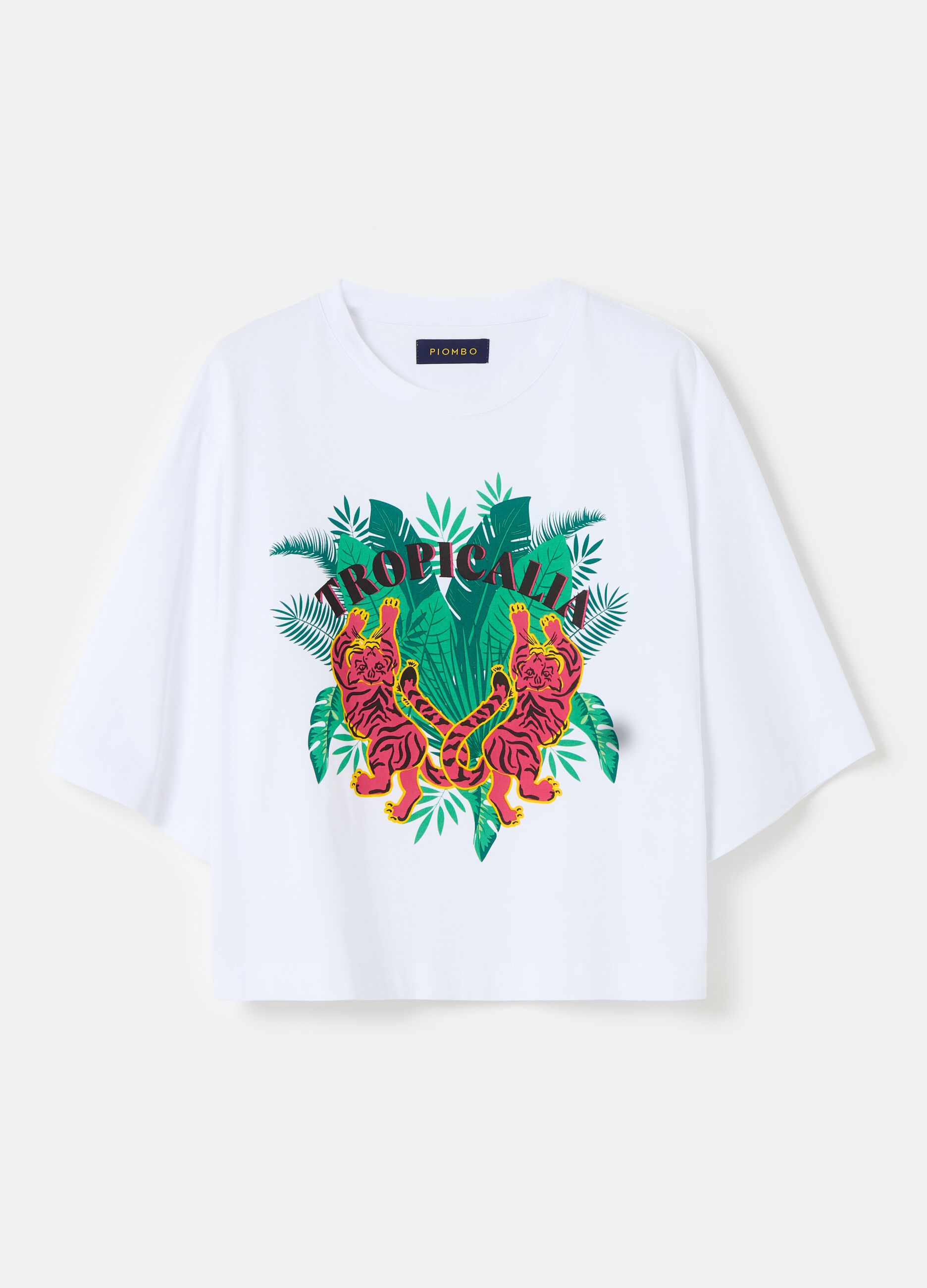 Camiseta over con estampado tropical