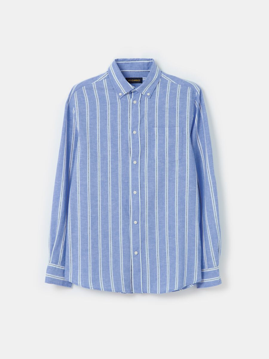 Regular-fit shirt in striped cotton and linen_3