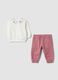 Pink two-piece set in pure organic cotton with crochet collar_0