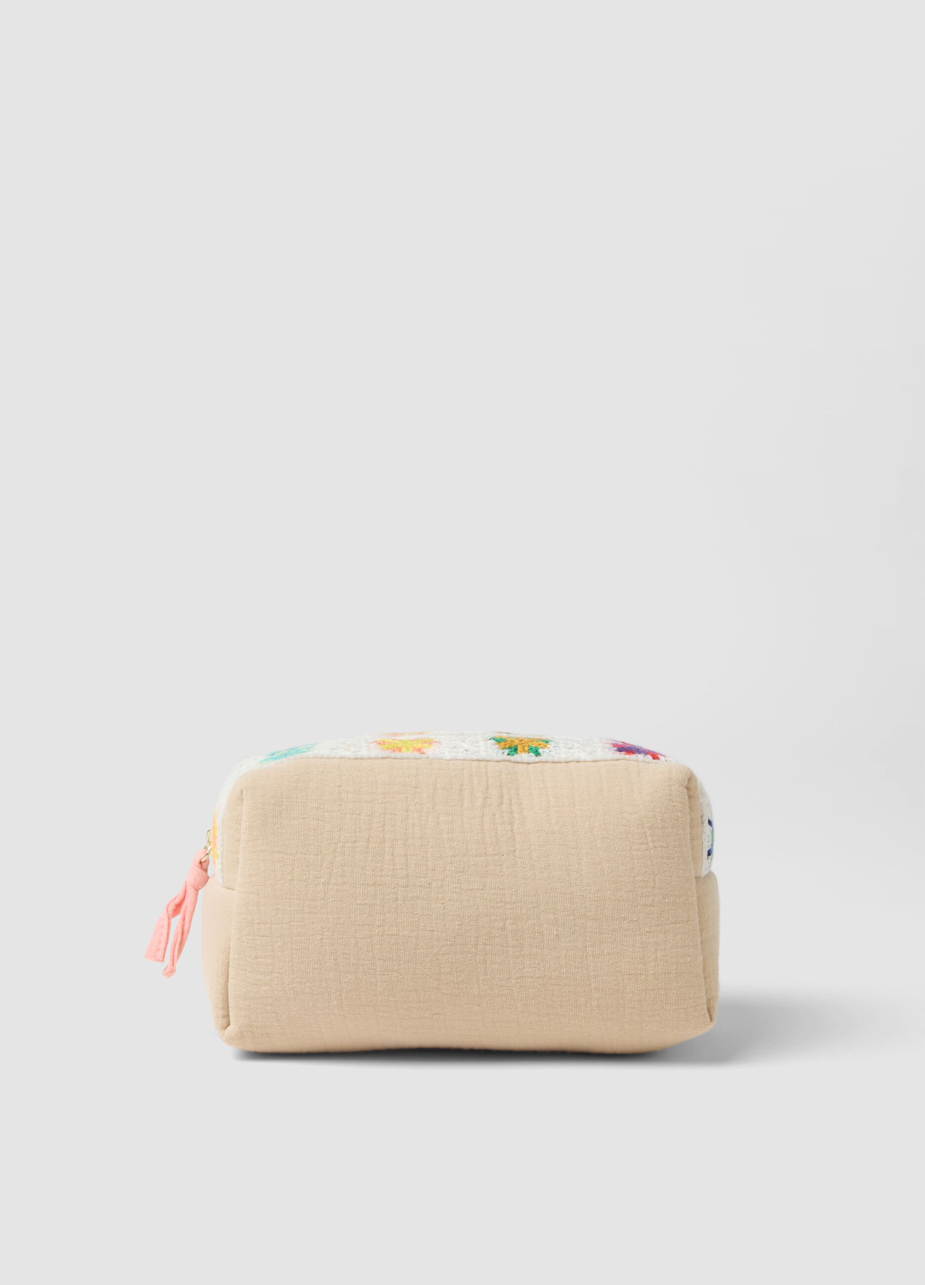 Bolsa multicolor de algod&atilde;o puro com bordados florais