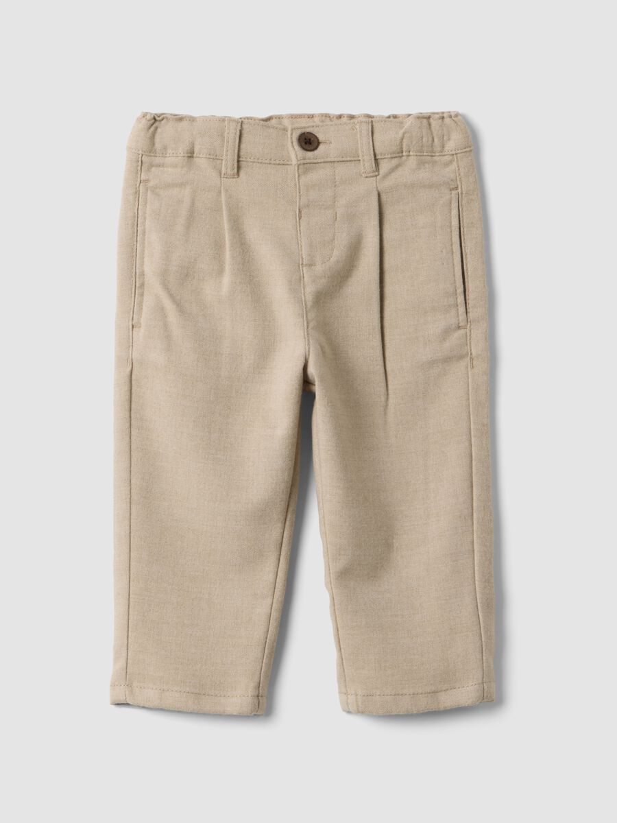 Beige regular-fit stretch viscose trousers_0