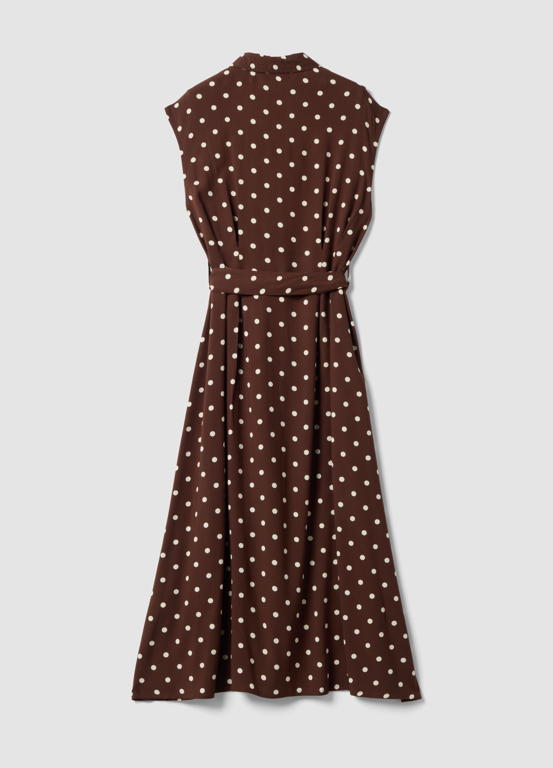 Brown midi dress in pure viscose with polka dots, regular fit