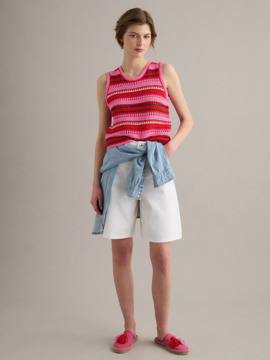 Pleteni prsluk od čistog pamuka s vi&scaron;ebojnim prugama, regular kroj_1