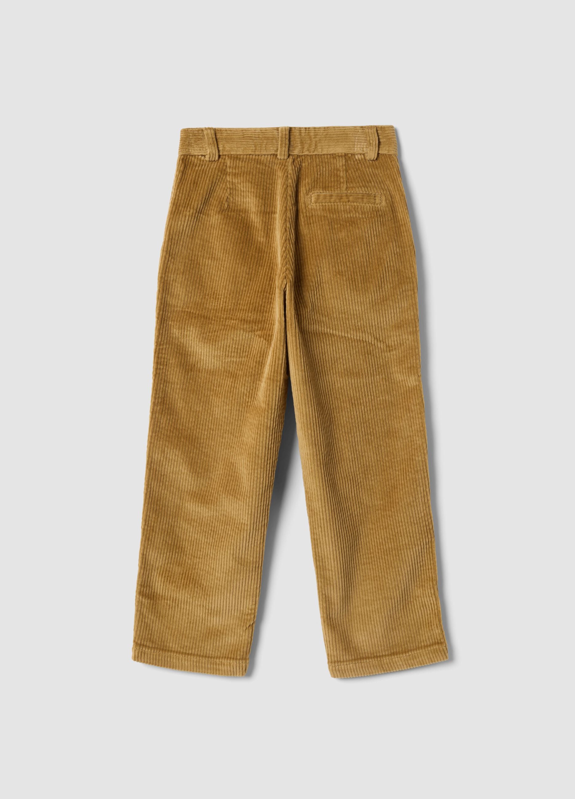 Yellow regular-fit ribbed stretch cotton chino trousers