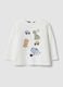 Maglia bianca in puro cotone organico con stampa dinosauri per neonati_0