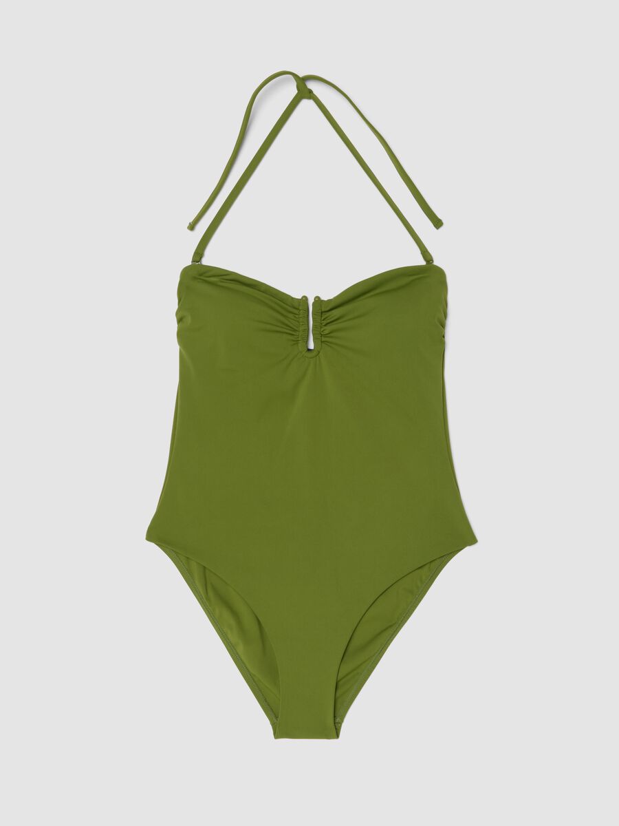 Green stretch one-piece swimsuit with removable straps_0