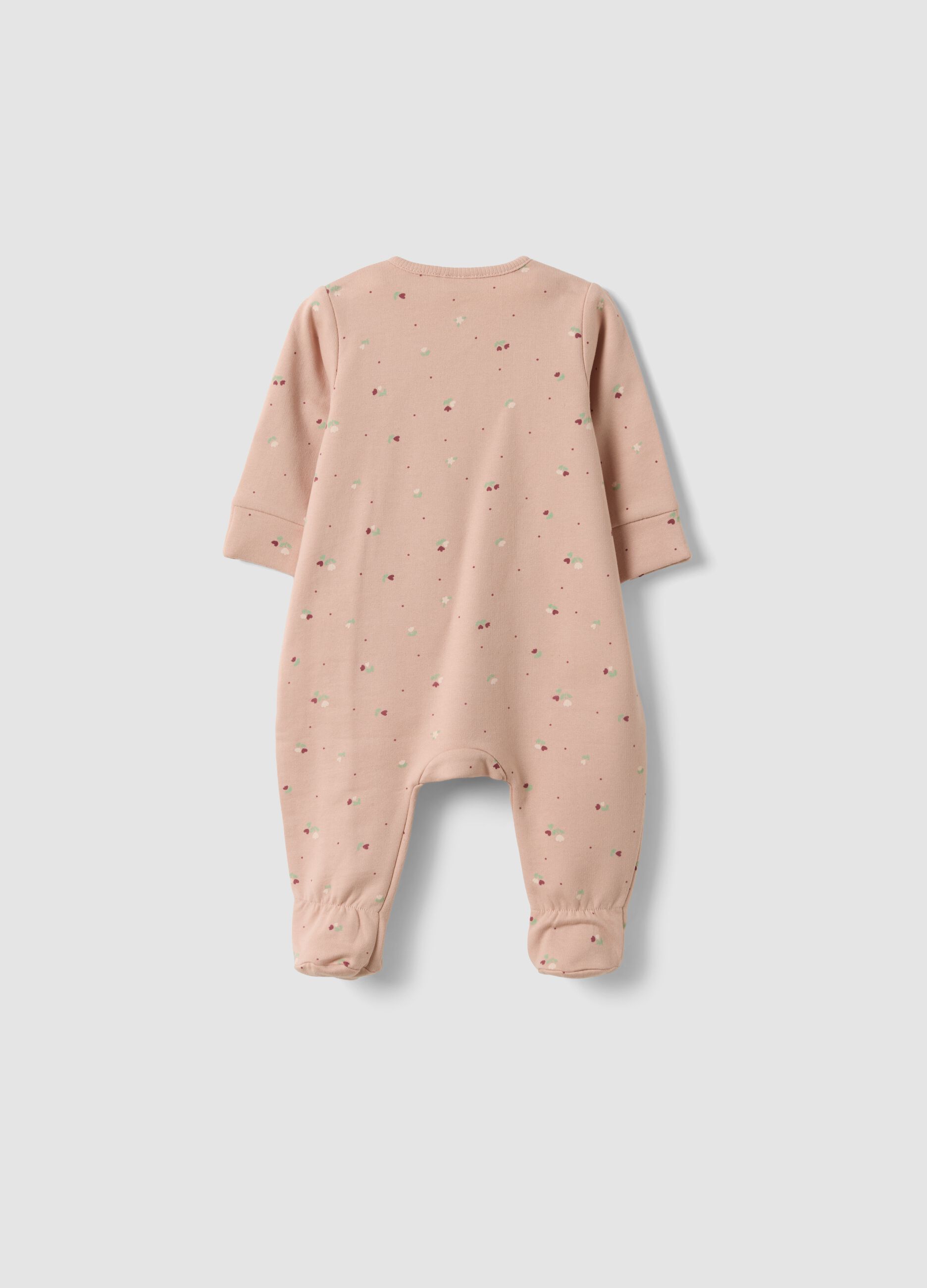 Tutina rosa in puro cotone organico con fantasia fiori per neonata