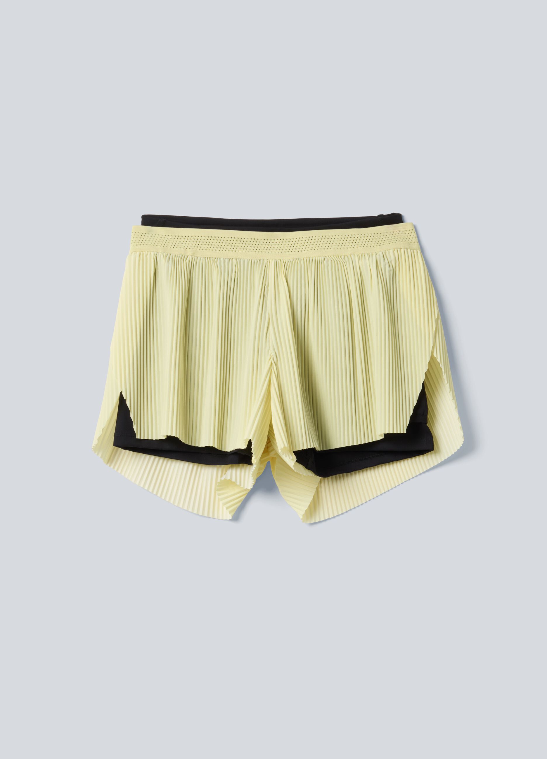Gelbe, sportliche Plissee-Shorts ALTAVIA COURT aus elastischem Material mit herausnehmbarem Innenshort