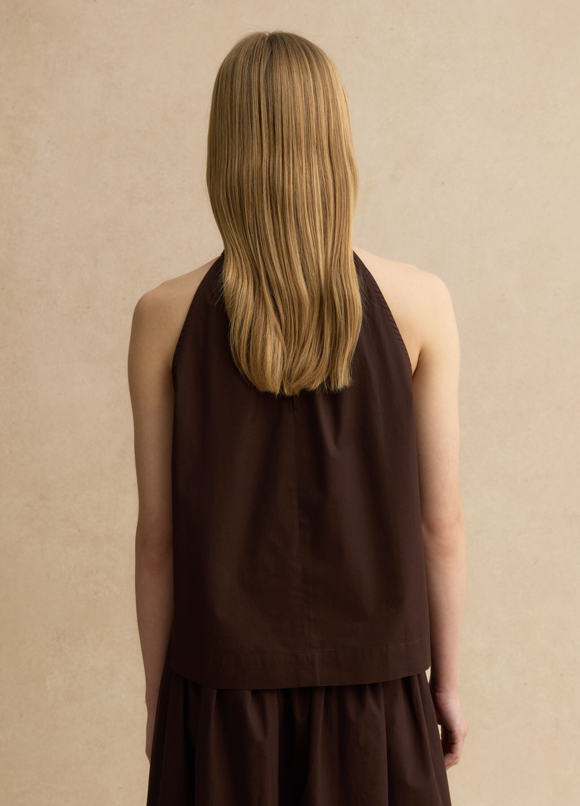 Brown pure cotton blouse regular fit with floral embroidery