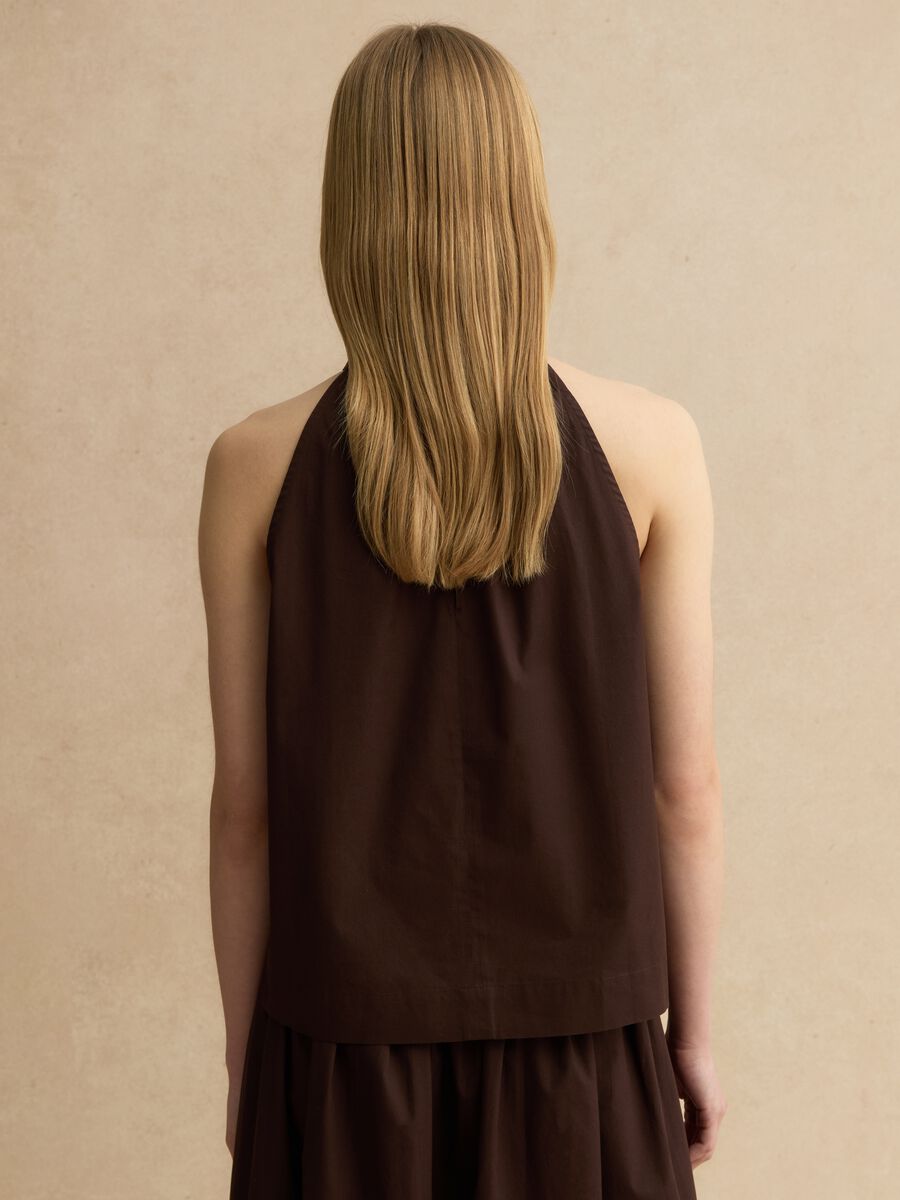 Braune Bluse aus reiner Baumwolle, Regular Fit, mit Blumenstickerei_3