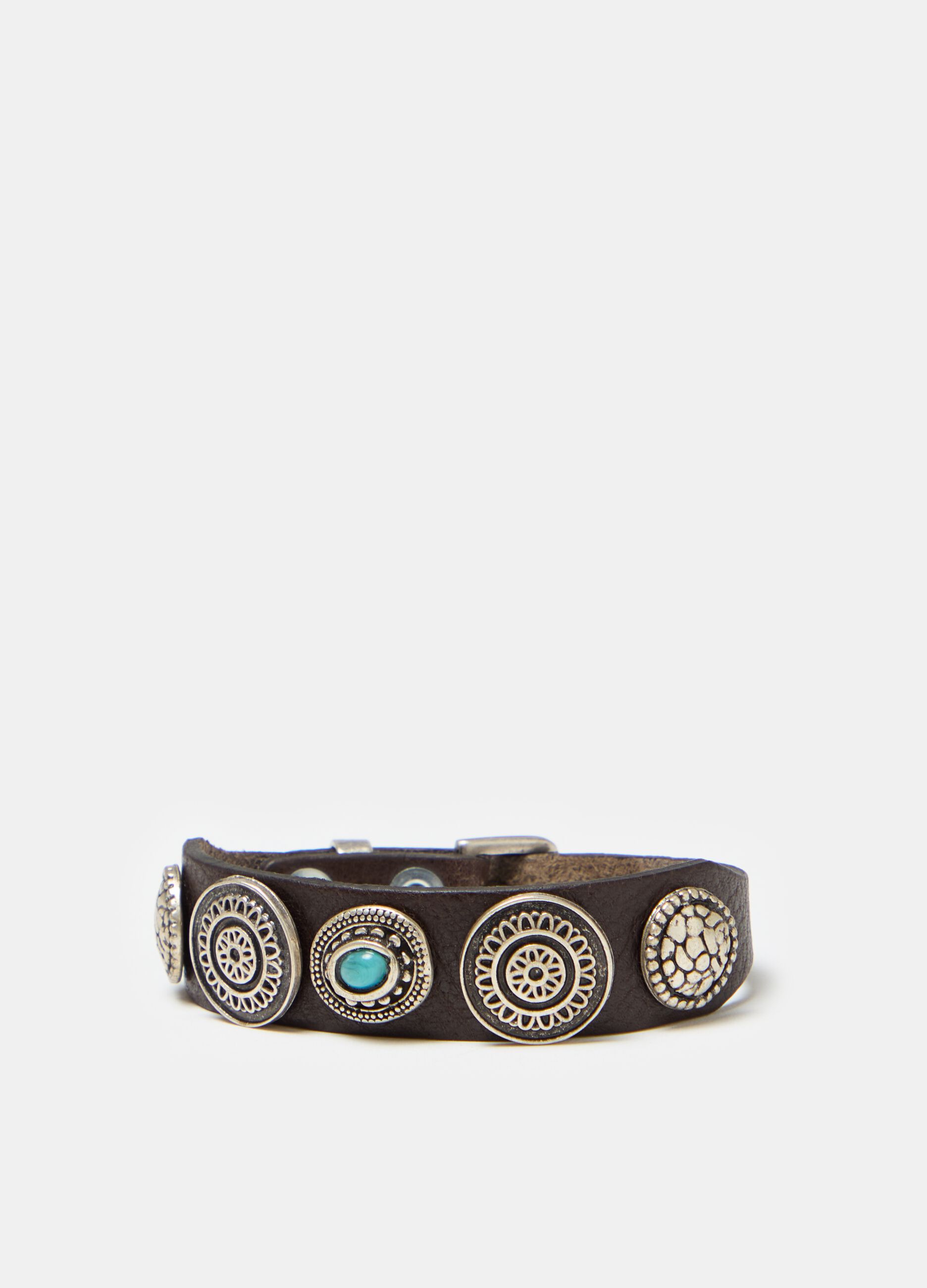 Leather bracelet with conchos