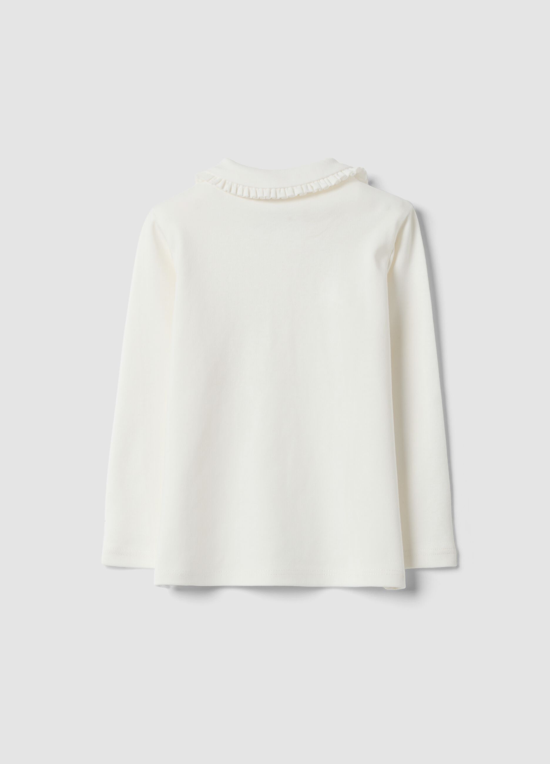 White long-sleeved polo in pure organic cotton