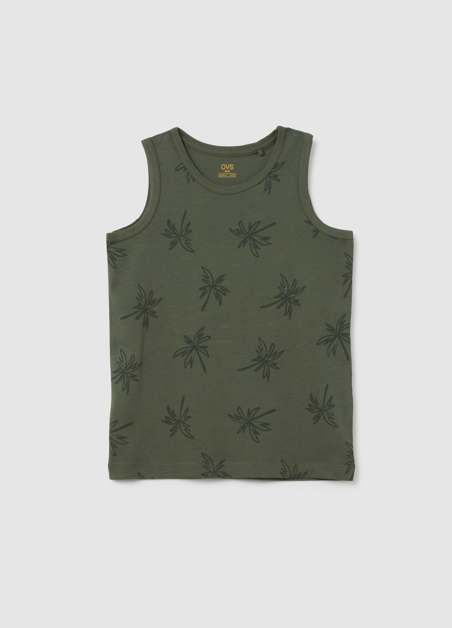 Kids' pure cotton green tank top regular fit with print
