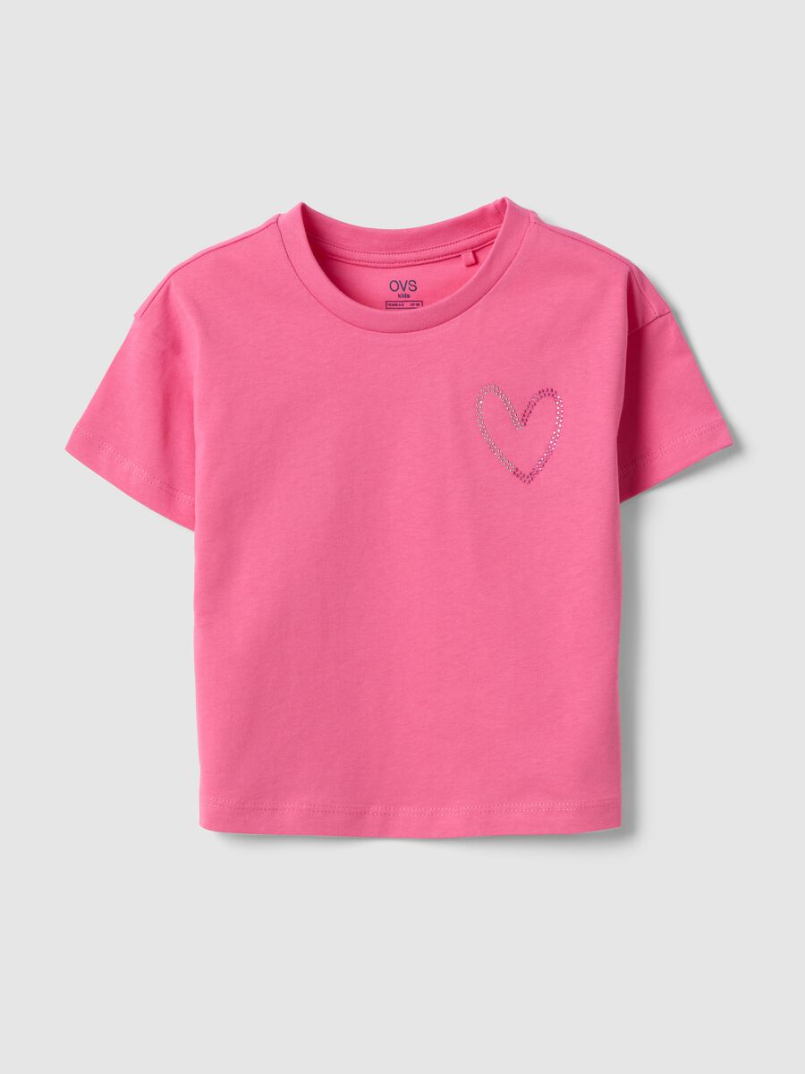 T-shirt in puro cotone rosa da bambina boxy fit con cuore_0