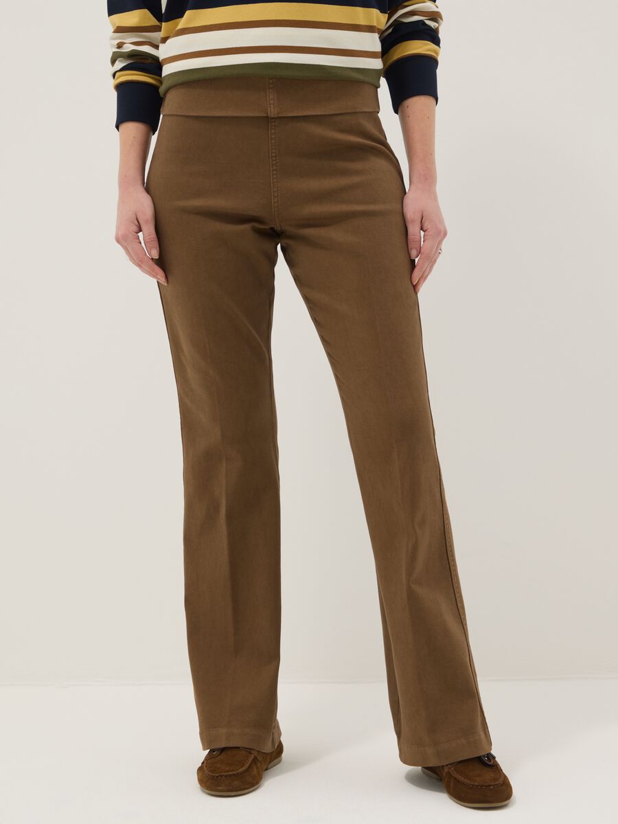 Brown Stretch Cotton Maternity Flare Trousers_1