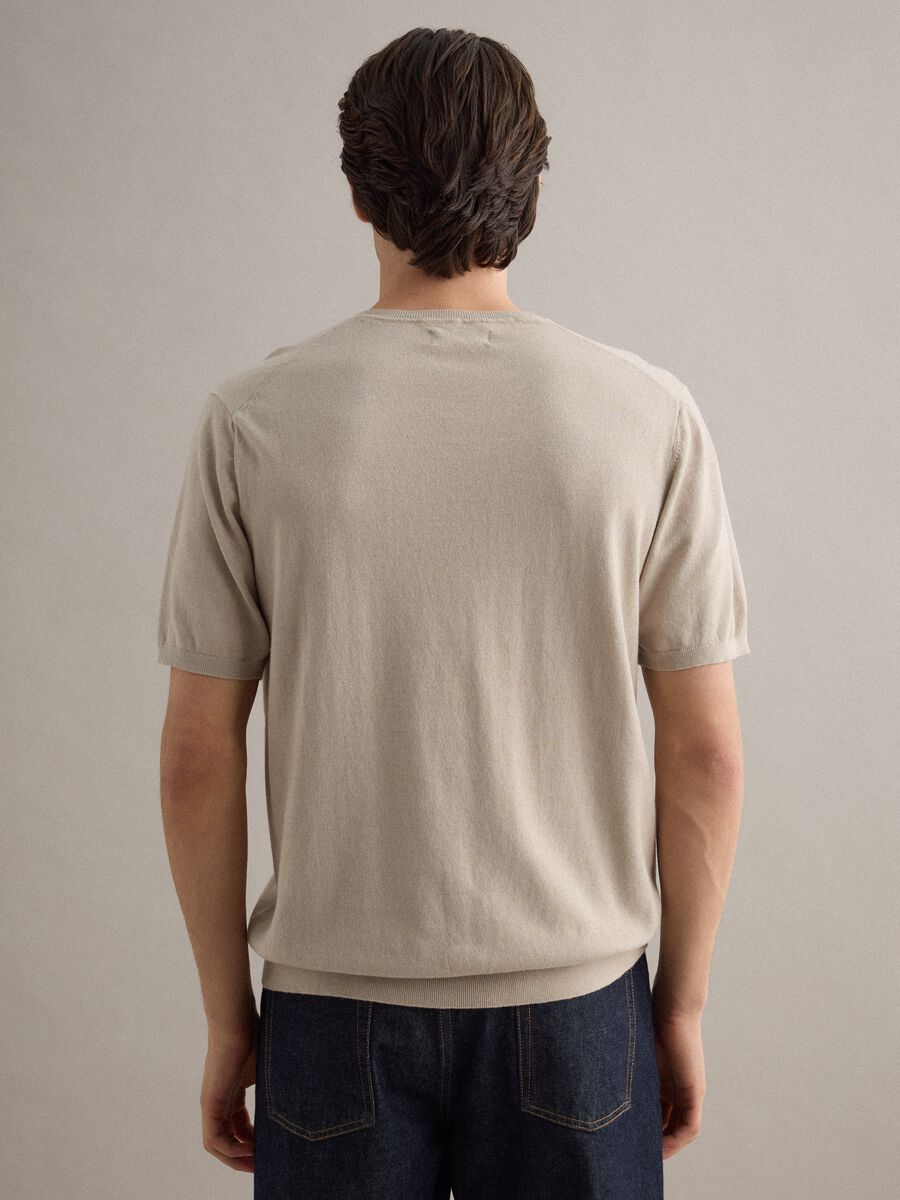 Short-sleeve beige cotton, linen, and silk blend regular fit t-shirt_2