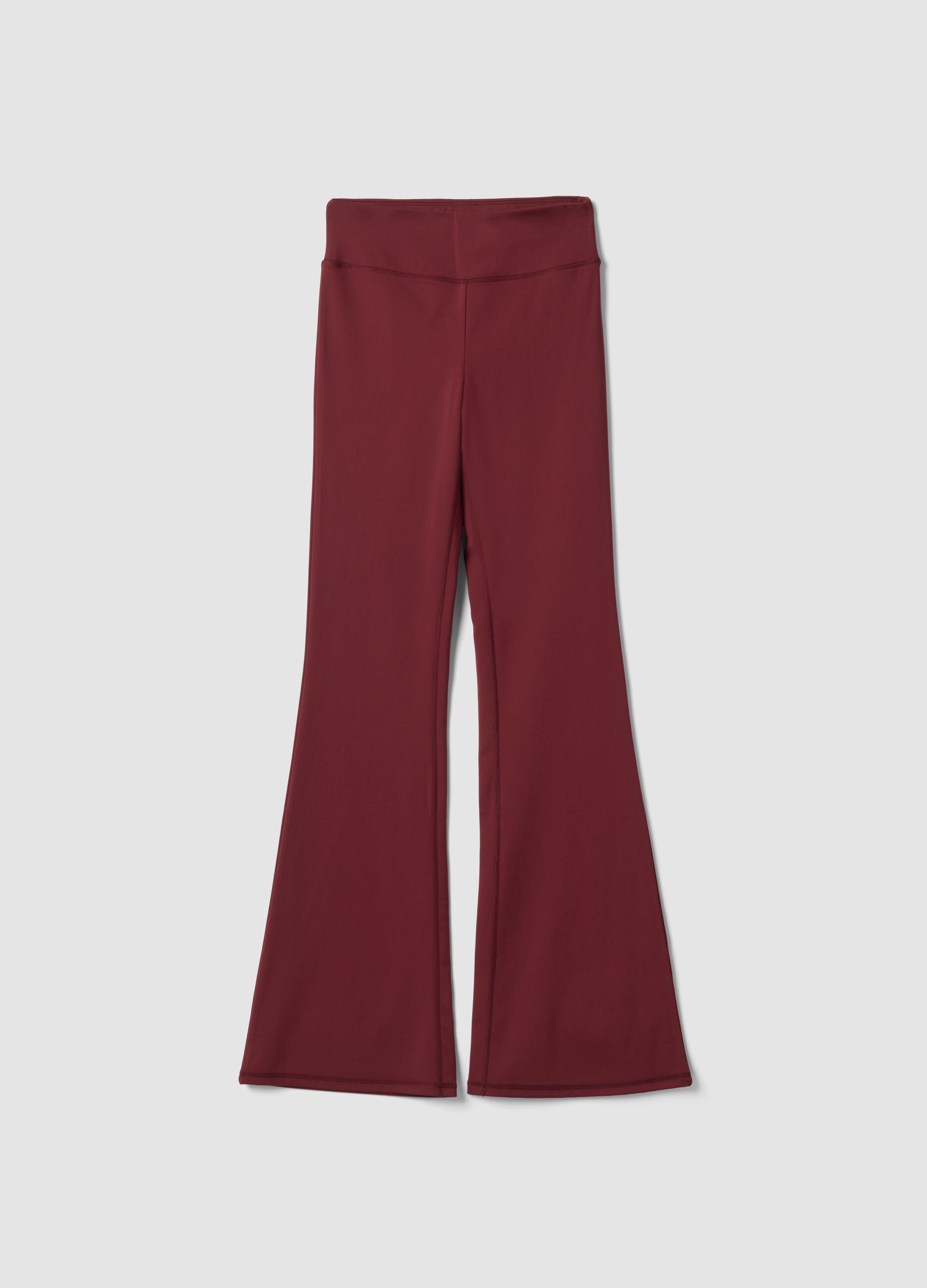 Red flared leggings in stretch fabric