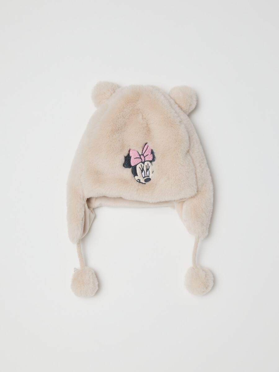 Cappello bianco con paraorecchie e pon pon_0