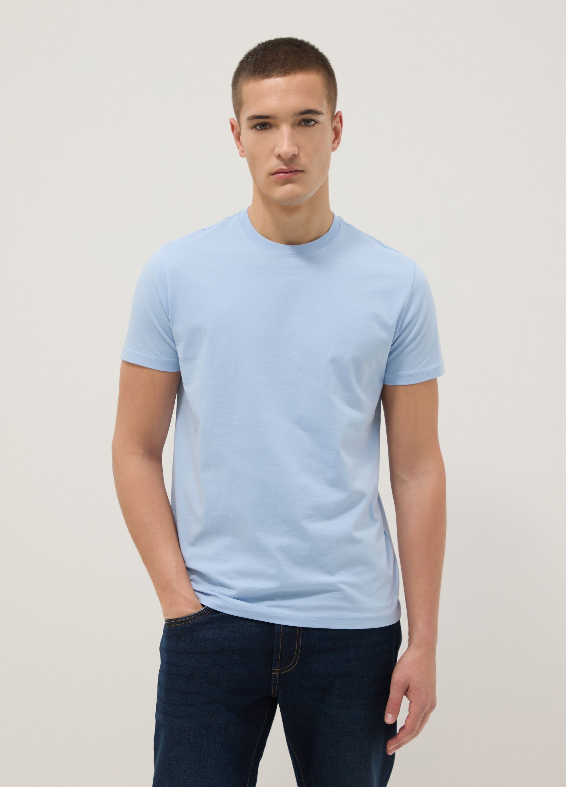 Sky blue pure cotton T-shirt