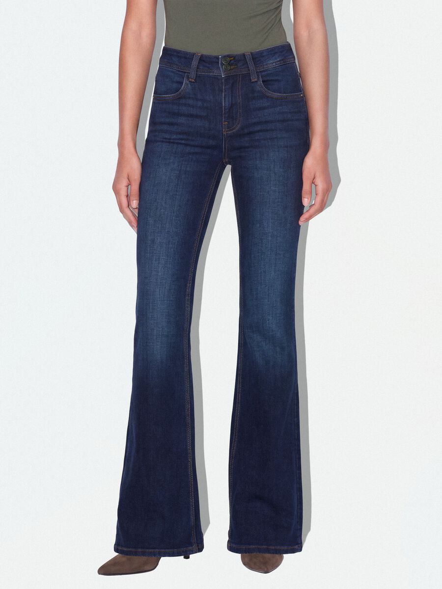 Blue stretch-cotton flare jeans_1
