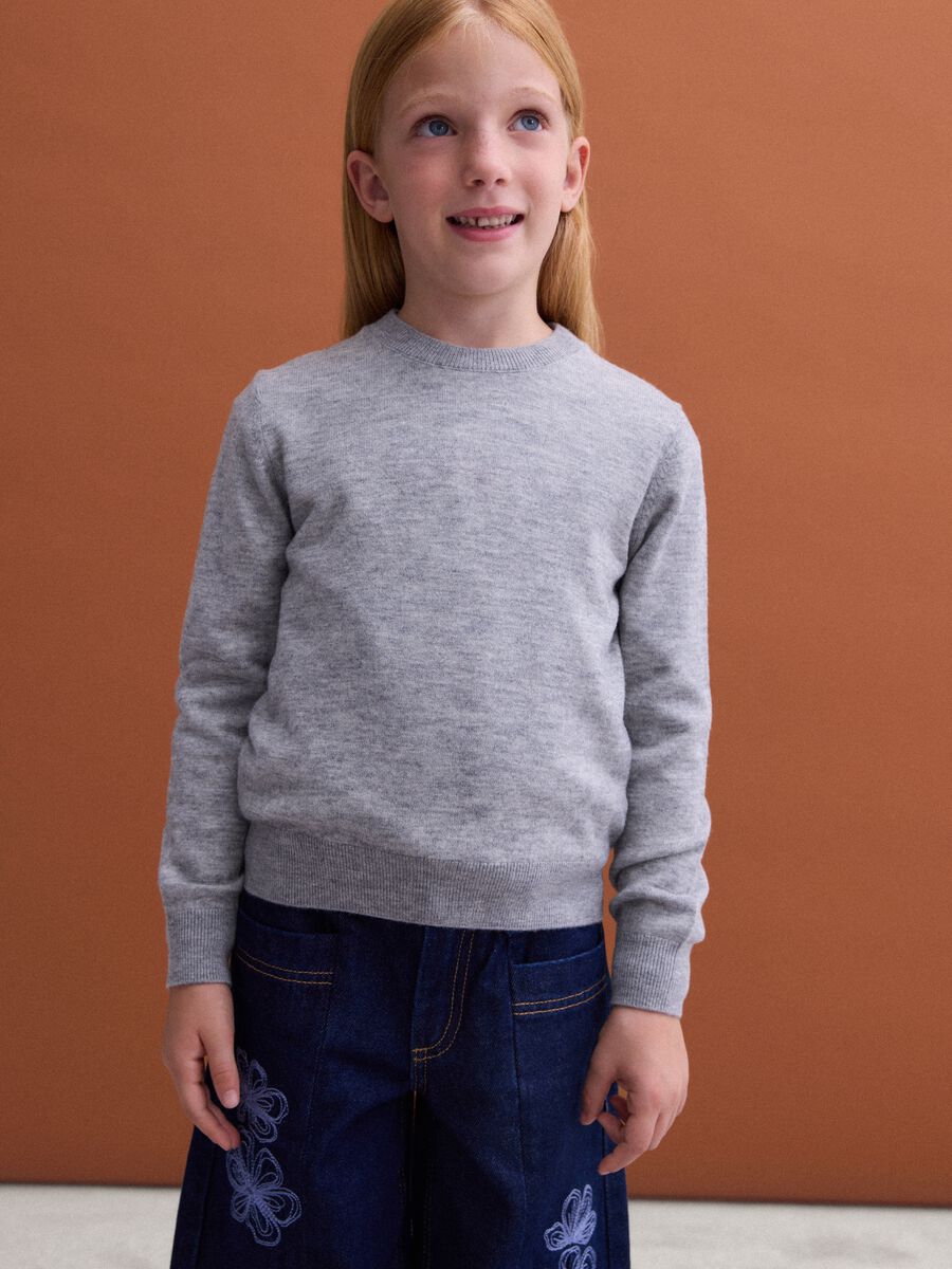 Grey pure wool long-sleeve jumper, regular fit_1