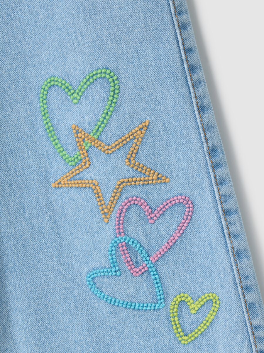 Girl's blue wide leg cotton jeans with embroidery_2